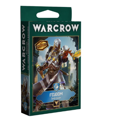Feudom Syzigian Miniature. Warcrow box with warrior figure on a white background