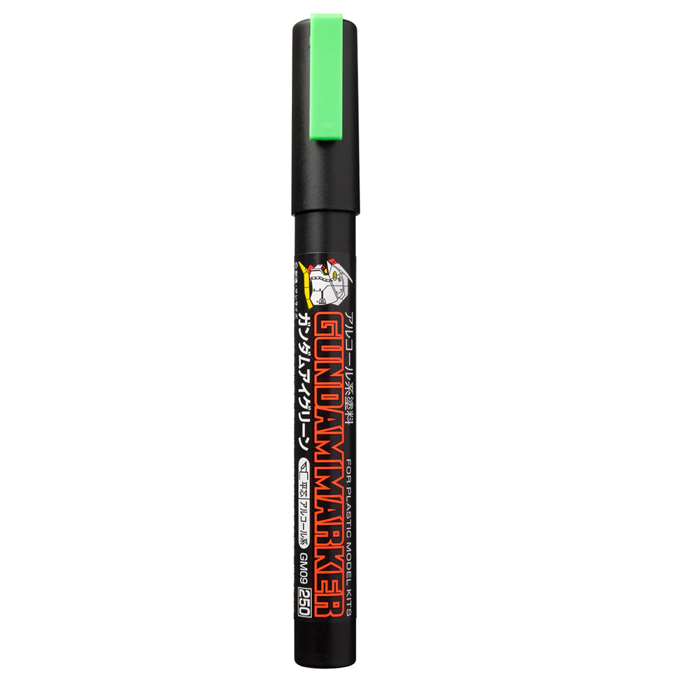 Gundam marker with green cap on a white background. GM09 Gundam Marker Eye Green