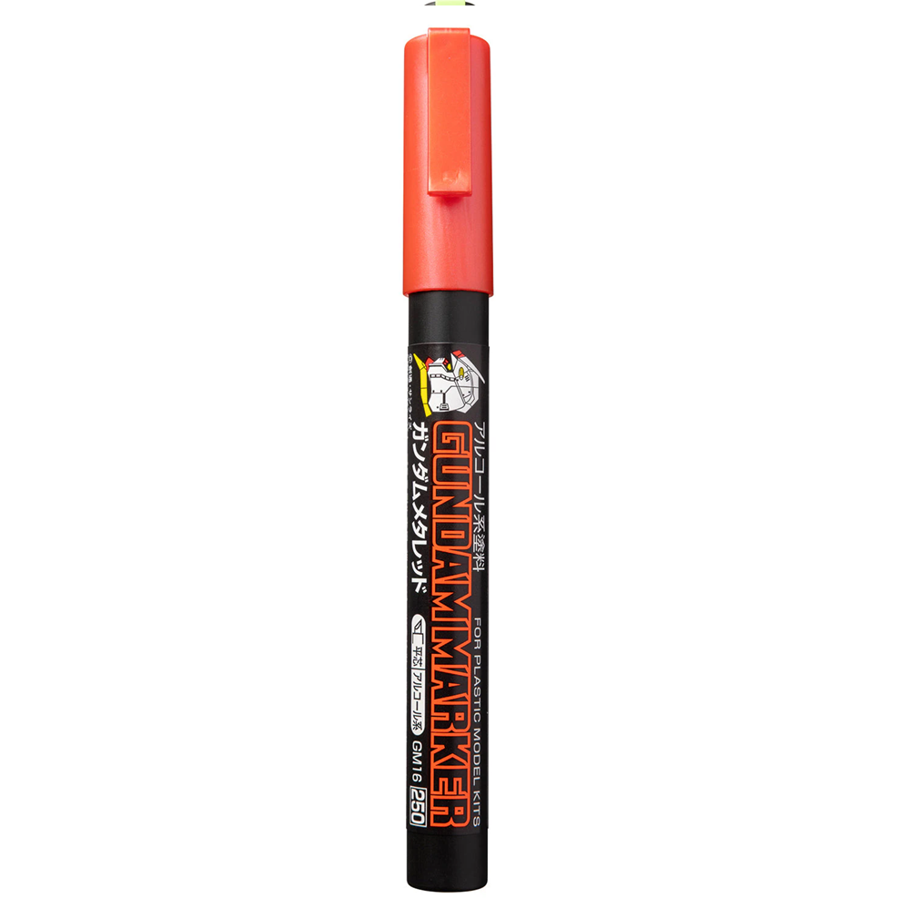 Gundam marker with red cap on a white background. GM16 Gundam Marker Meta Red