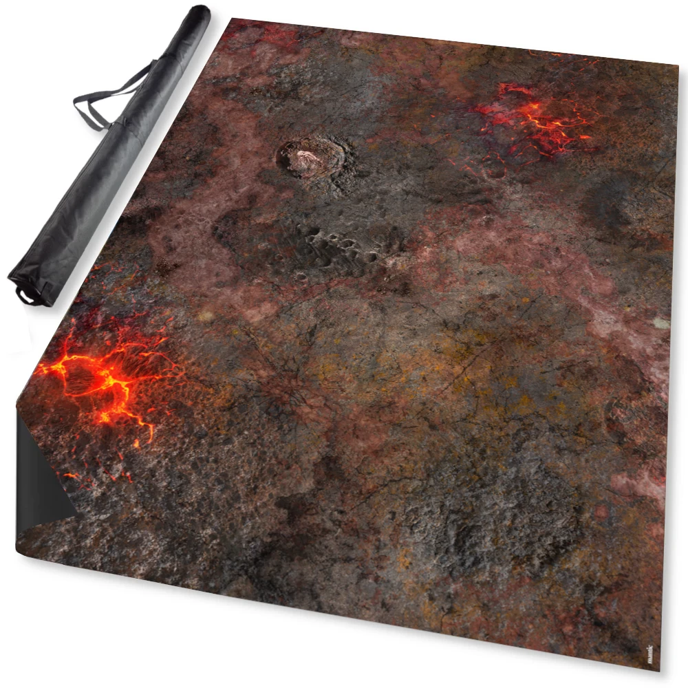 Hellscape neoprene gaming mat, 6ft x 4ft, featuring a lava and chaos-themed design, ideal for sci-fi wargames like Warhammer 40k and Firefight, with durable material.