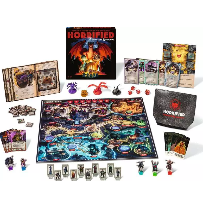 Ravensburger Horrified Dungeons and Dragons cooperative board game with monster figures and components