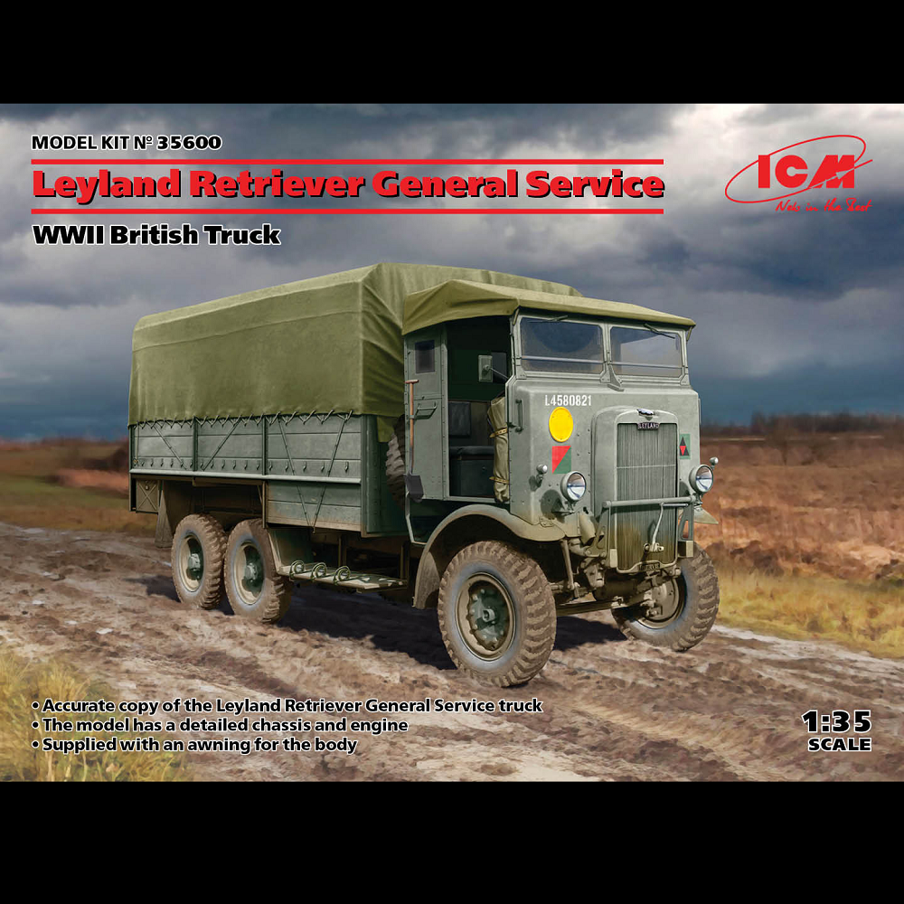 ICM Leyland Retriever General Service. A 1:35 scale plastic model kit capturing the rugged military vehicle used by the British Army during WWII