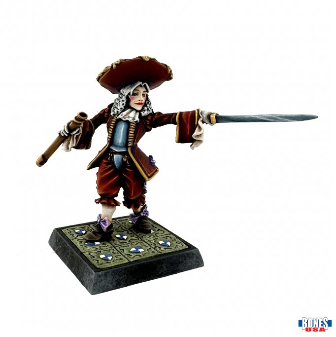 Imperial Noble (30226). A finely detailed Bones USA fantasy miniature featuring elegant attire, a large hat, and noble refinement. Requires assembly, unpainted