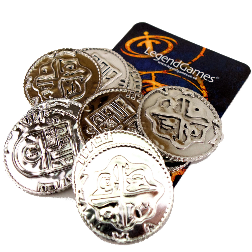 Add some treasure to your TTRPG or RPG games with this pack of 10 Imperial Silver Coins. These plastic coins are perfect for pretend play