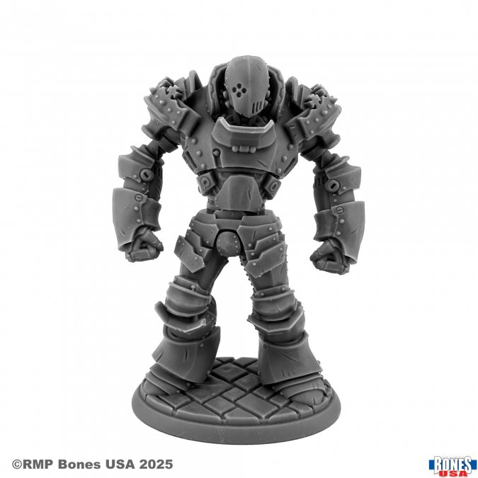 Iron Golem (30218). A formidable Bones USA construct clad in heavy plating, ready to dominate fantasy RPGs and tabletop wargames. Multipart, unpainted.