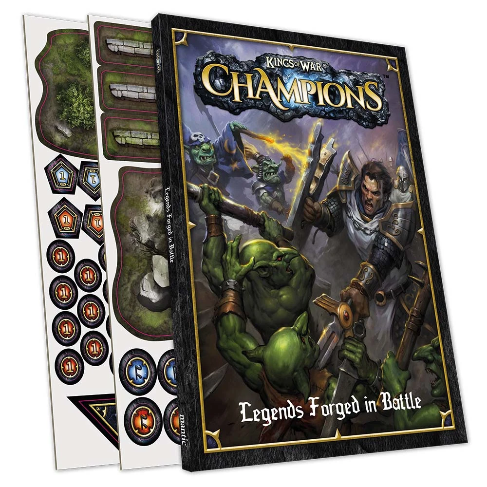 Master Kings of War: Champions with the Forged in Battle rulebook and tokens pack. Includes rules, scenarios, and background lore for immersive gameplay