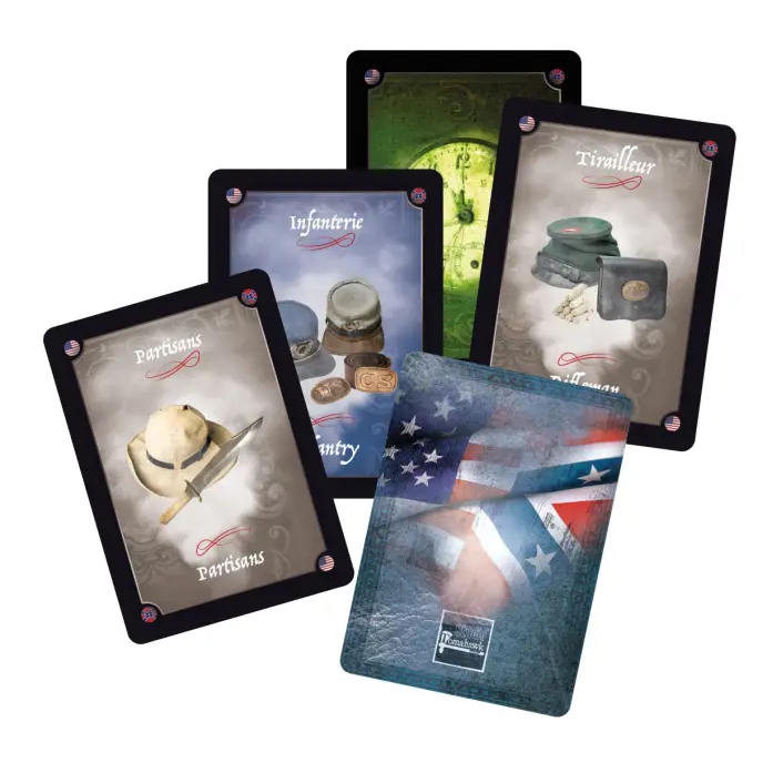 Set of historical-themed playing cards on a white background. Kepis and Bayonets Card Deck Muskets and Tomahawks Wargame Accessory Pack