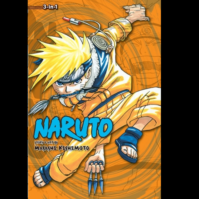 Naruto 3-in-1 Edition (Volumes 4, 5 & 6). Naruto manga book cover with character in action pose on an orange background
