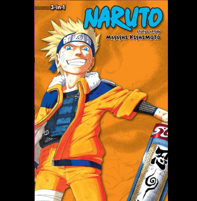 Naruto 3 in 1 Edition Volume 4 manga paperback by Masashi Kishimoto Shonen Jump Chunin Exams Gaara vs Rock Lee fight cover art
