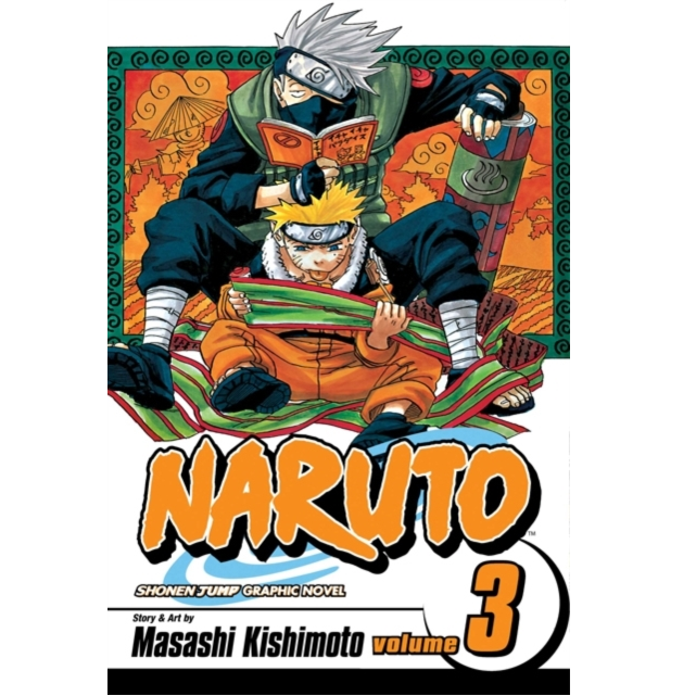 Naruto, Vol. 3. Cover of 'Naruto' Shonen Jump graphic novel Volume 2 with characters in action poses.