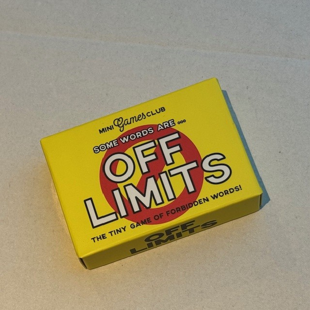 Off Limits small yellow box game with red stop sign and white writing