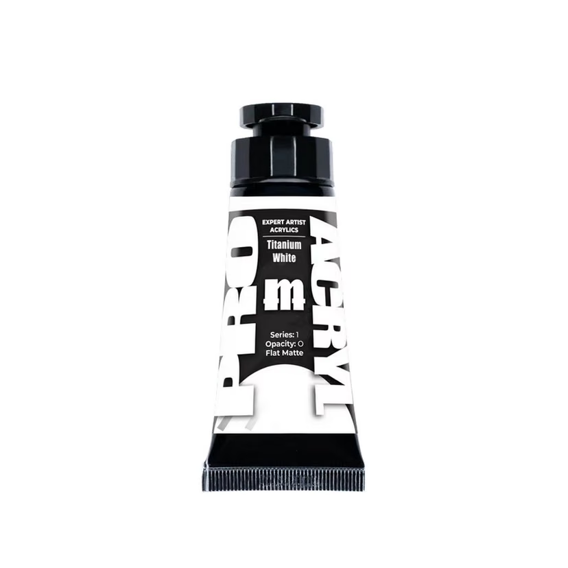A tube of Pro Acryl Titanium White flat matte acrylic paint on a solid white background. Pro Acryl Expert Acrylics Titanium White 30ml Series 1 Artist Acrylic Paint Tube