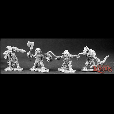 Reaper Miniatures 03189 Goblin Warriors, a pack of four metal miniatures sculpted by John Manor representing goblins for your tabletop games.