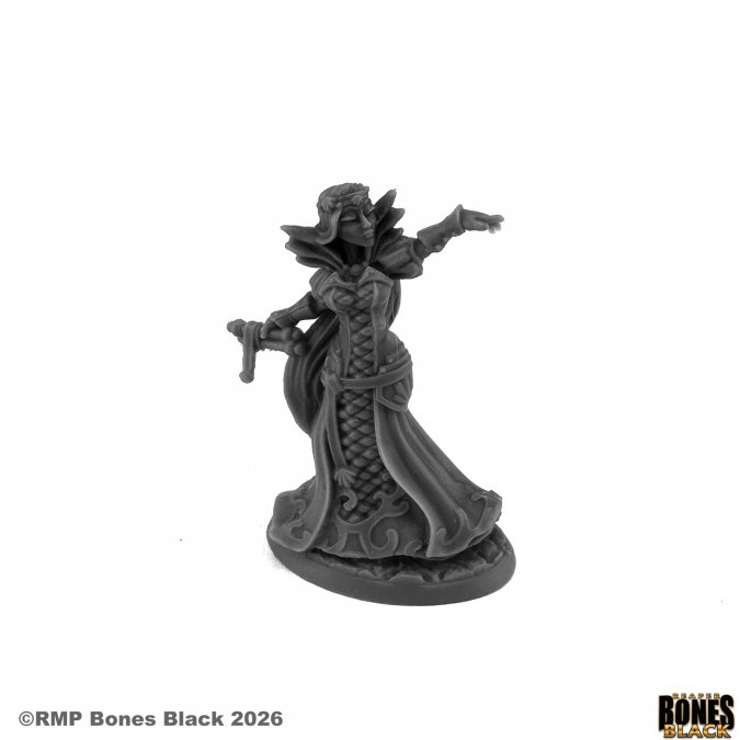 Reaper Miniatures Arilyn Water Sorceress Bones Black 25mm heroic scale unpainted fantasy miniature with scroll and flowing robes