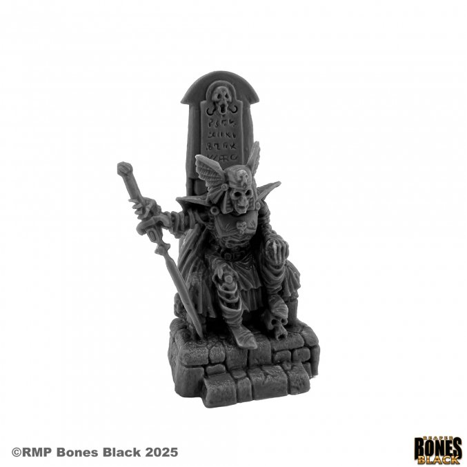 Reaper Miniatures Dragoth the Defiler Undead Skeleton on Throne Bones Black 25mm heroic scale unpainted miniature with sword and skull