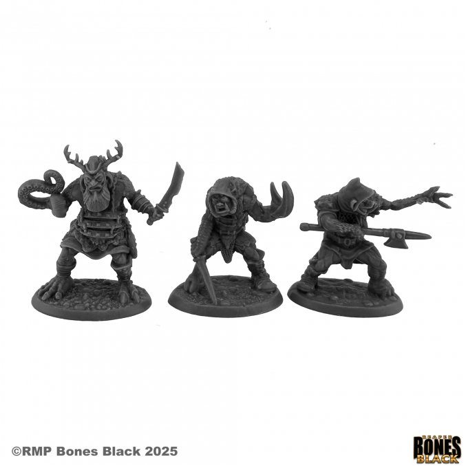 Reaper Miniatures Mongrelmen (3) Bones Black 25mm heroic scale unpainted Goatweed Grottwash Boon miniatures