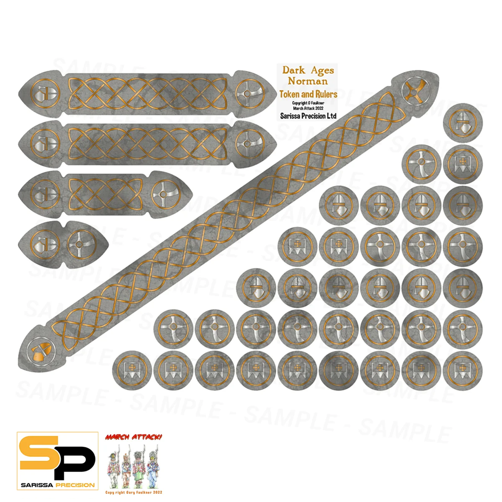 Sarissa Precision SAGA Dark Ages Norman Token and Ruler Set full colour MDF