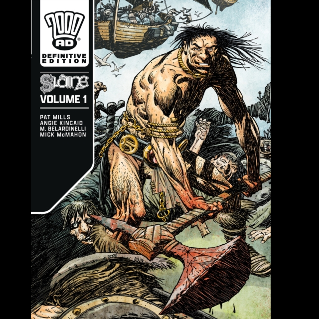 Comic book cover of 'Slaine Volume 1' with a warrior and ship illustration.