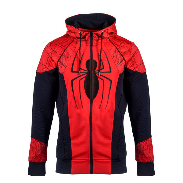 Marvel Spider-Man red and navy blue hoodie with web design and logo