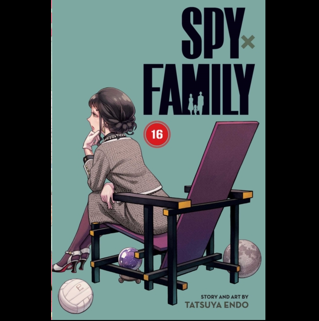 Spy x Family Vol. 16 Paperback manga book cover of a woman sat in a chair leaning forward with her back to the viewer