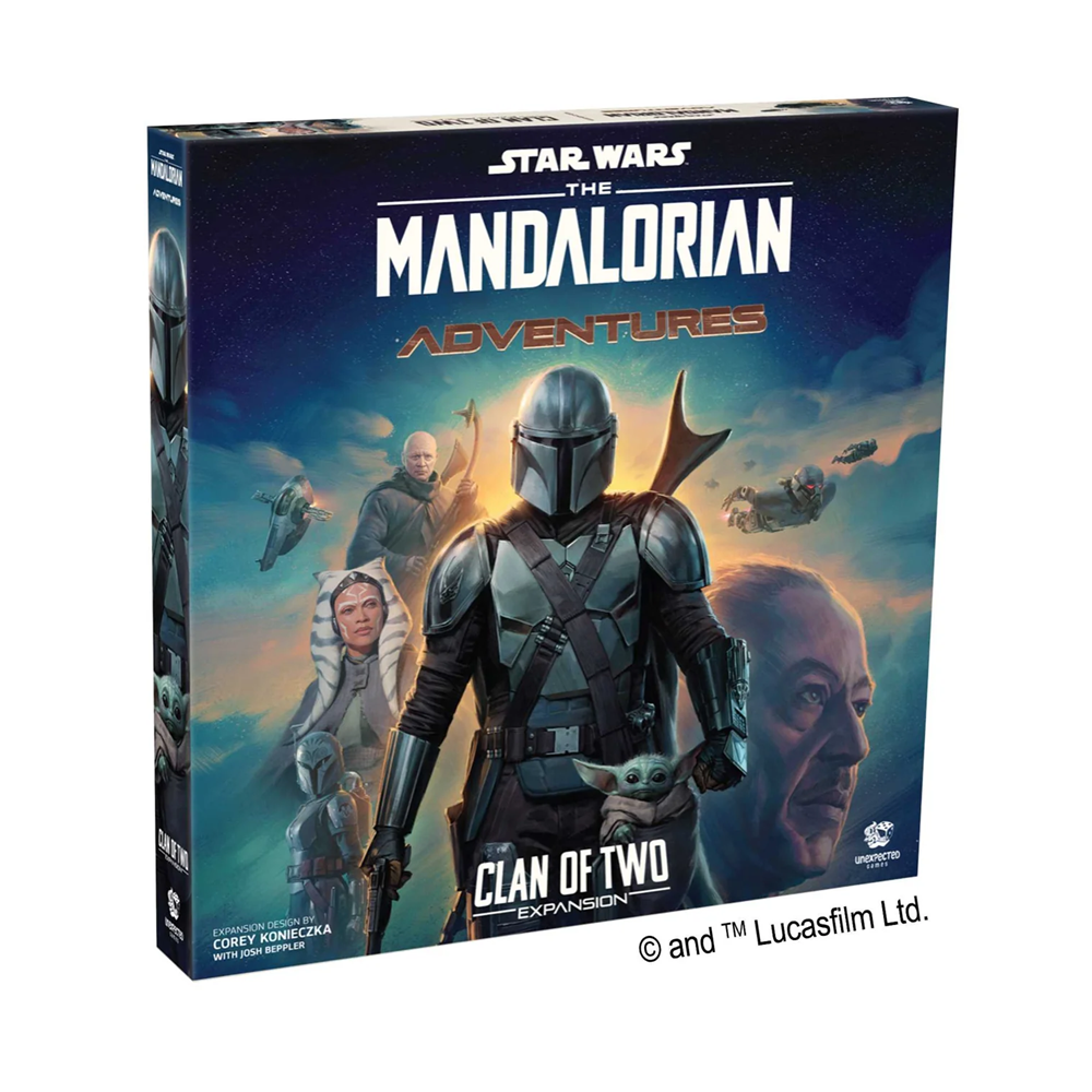 Board game box for 'The Mandalorian Adventures' with characters from the Star Wars franchise.