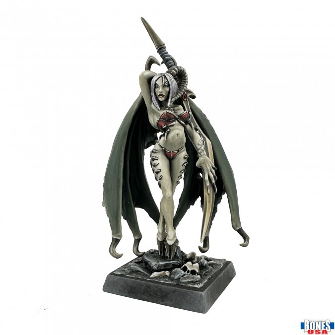 Succubus (30197). A striking Bones USA miniature featuring a winged female demon wielding a large sword. Perfect for RPGs, wargames, and collectors.