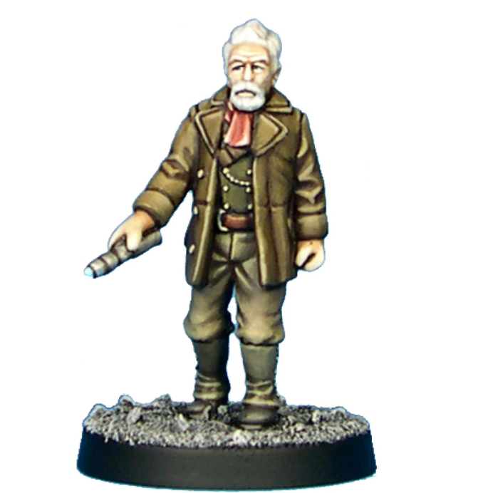 Temporal Traveller 8B by Crooked Dice, a white metal 28mm scale miniatures for your tabletop games representing a travelling doctor, doctor who? well he could certainly be. Wearing a waistcoat, long boots and a coat this bearded gentleman would make a great edition to your tabletop