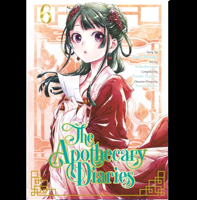 Cover of 'The Apothecary Diaries' with an anime-style character holding a book. The Apothecary Diaries Volume 6 manga paperback by Natsu Hyuuga Itsuki Nanao historical mystery graphic novel cover art