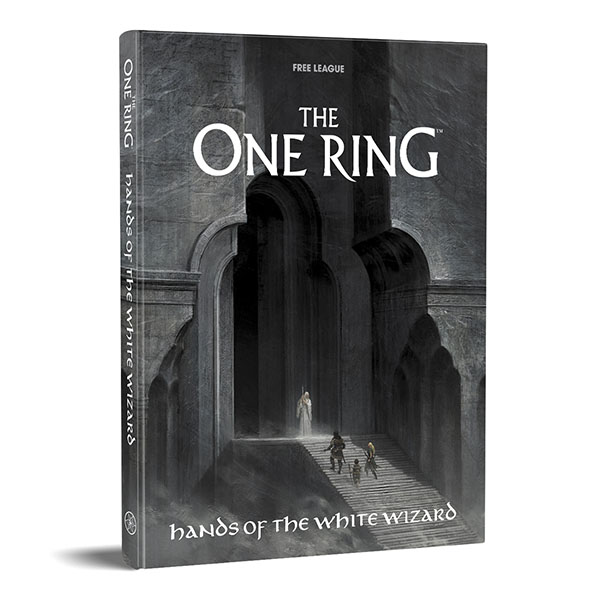 Book titled 'The One Ring: Hands of the White Wizard' with a dark, gothic design on the cover. The One Ring Hands of the White Wizard - Hardback book