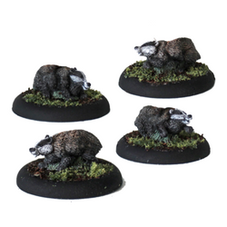 Badgers by Oakbound Studio. A bag of ten lead pewter miniature badgers with a random assortment of three sculpts