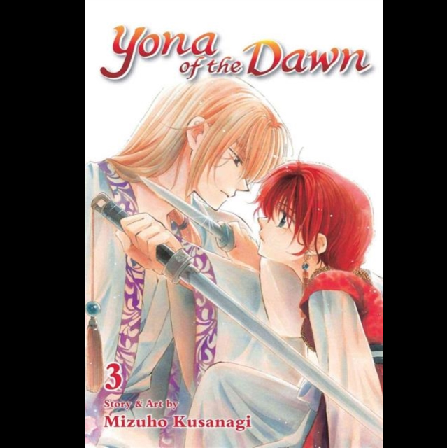 Front cover of the manga volume 'Yona of the Dawn' Volume 3, featuring anime-style artwork of a man with blonde hair holding a sword next to a red-haired character, with the title and author name Mizuho Kusanagi visible. Yona of the Dawn, Vol. 3 - A Mizuho Kusanagi Manga