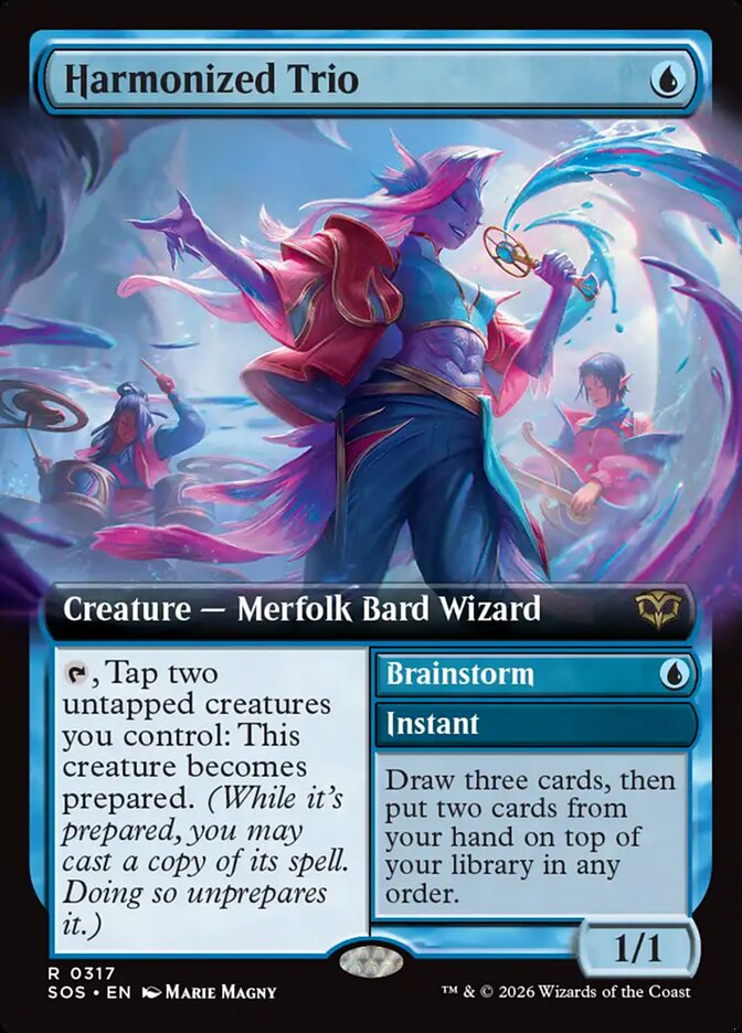 Harmonized Trio // Brainstorm Secrets of Strixhaven Extended Art #317Card Front