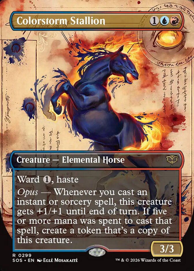 Colorstorm Stallion Secrets of Strixhaven Borderless Field Notes #299Card Front