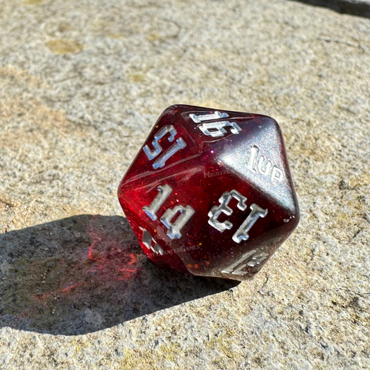 Semi-transparent red glitter Spi...