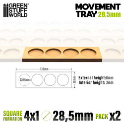 28.5mm Round 4x1 Wargaming Movement Tray | Green Stuff World
