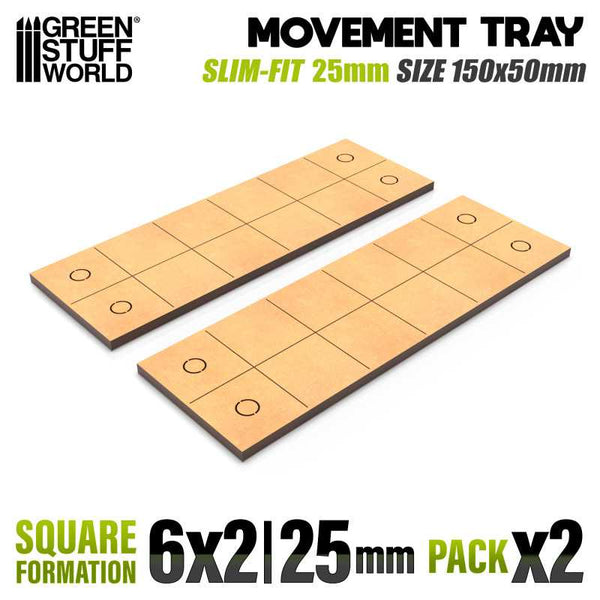 25mm Square 6x2 Slimfit The Old World Movement Tray | Green Stuff World