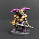 Hand painted minitaur from the Reaper Miniatures range. Mrs MLG has painted this minitaur with sword giving him bright pink horns and hooves