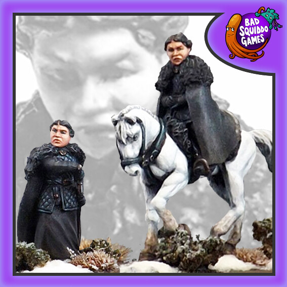 Jarl Letty Little Lady Warmonger - BFM030 - Bad Squiddo Games. Female warleader one stood and one mounted on a horse