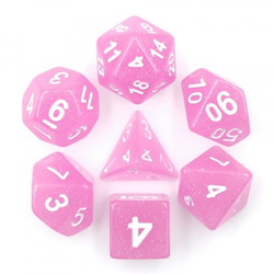 white numbered, baby pink translucent glitter gem dice with added glitter
