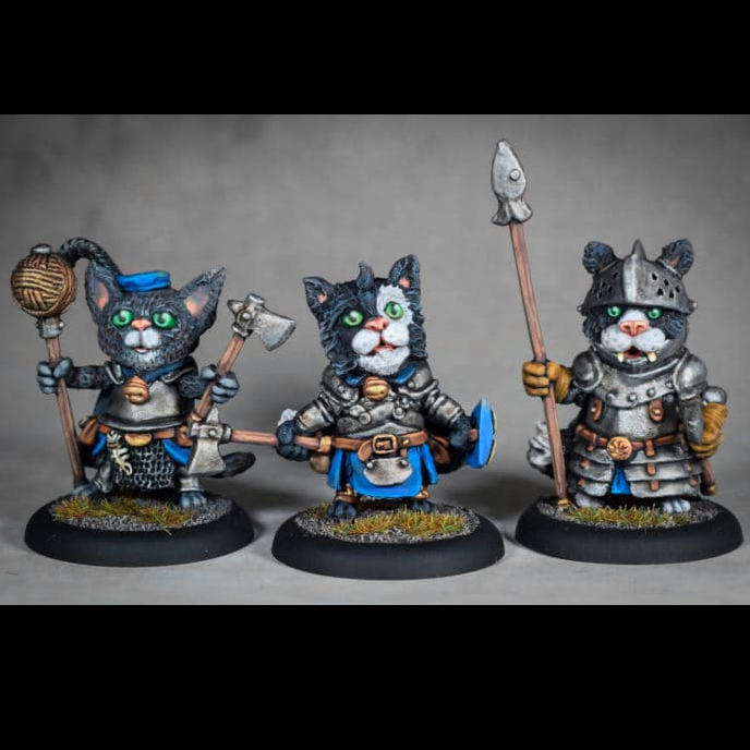 Order of the Bowl from the Kittenguard range by Northumbrian Tin Soldier is a wonderful collection of three cat knights miniatures