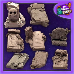 Overgrown Tombstones set A by Bad Squiddo Games contains 8 gravestones with various detail
