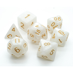 Pearl white dice with gold numbers