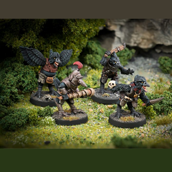 A Murder Of Crows by Northumbrian Tin Solider is a pack of 4 crowfolk miniatures