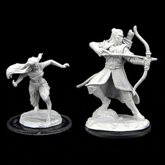 Verdant Guard Marksman & Satyr unpainted miniatures by Wizkids as part of their wave 2 Critical Role range for Dungeons and Dragons, a pack of two miniatures one of a male elf ranger and a female spirit fawn for your tabletop gaming.