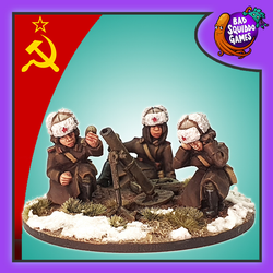 Soviet 82mm Mortar & Team is a pack of three metal miniatures depicting a female mortar crew in winter attire from the women of world war 2 range by Bad Squiddo Games