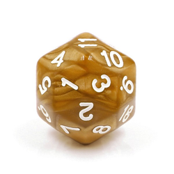 countdown D30 dice in a glossy pearl gold with swirls of gold colour and white numbers 