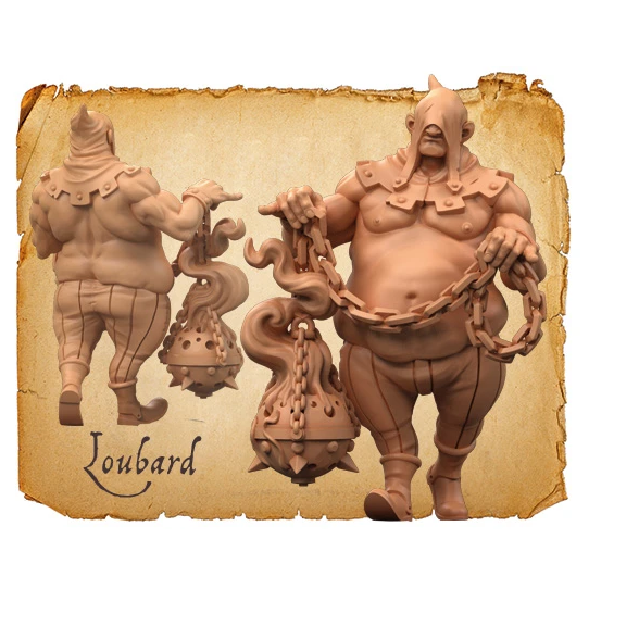 Loubard is a giant cultist who delicately holds a censer suspended from a metal chain having his pinkie fingers out while swinging this ceremonial censer.