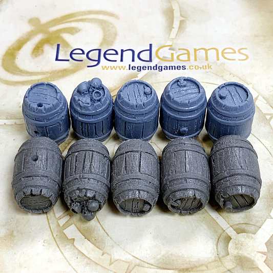 A set of resin barrels sculpted ...