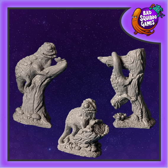 A pack of three resin Giant Chameleons by Bad Squiddo Games