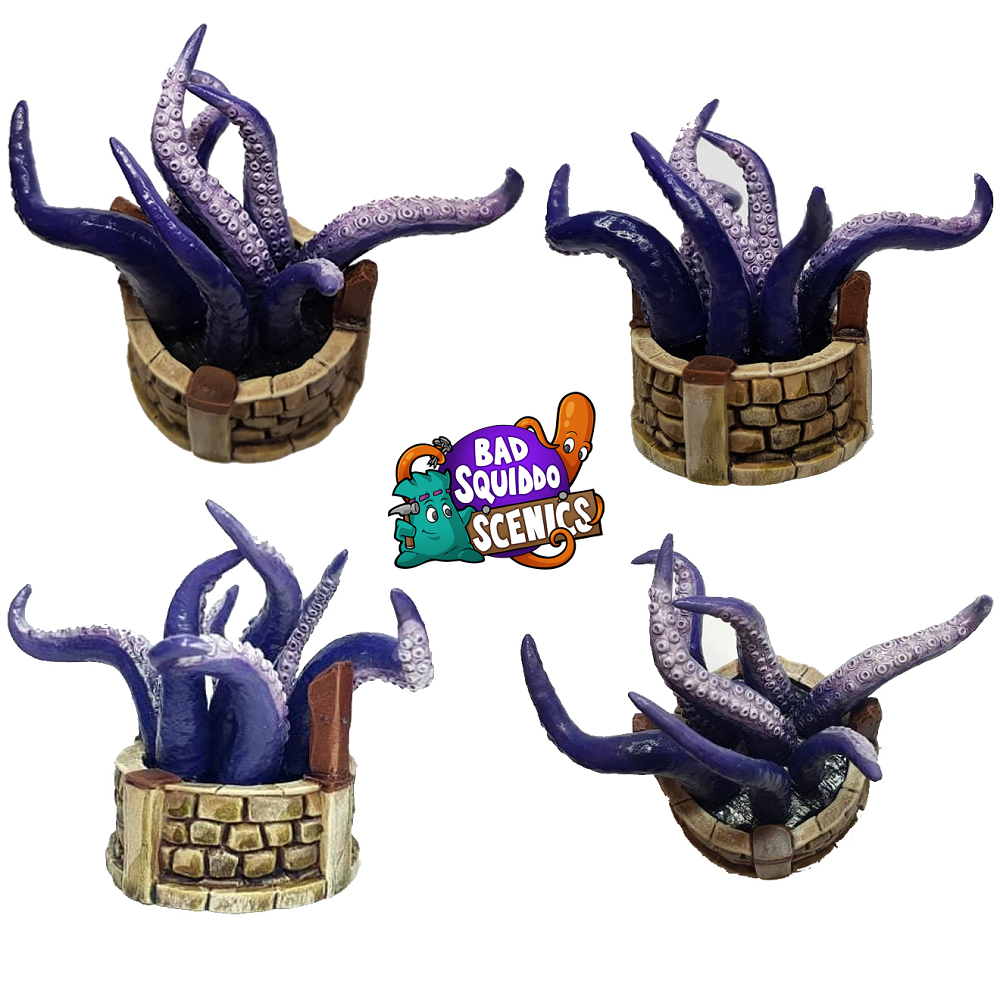 A fantastic resin miniature of a creature in a well for your gaming table, RPG sessions and more. This set contains a brick style well and 7 separate tentacles